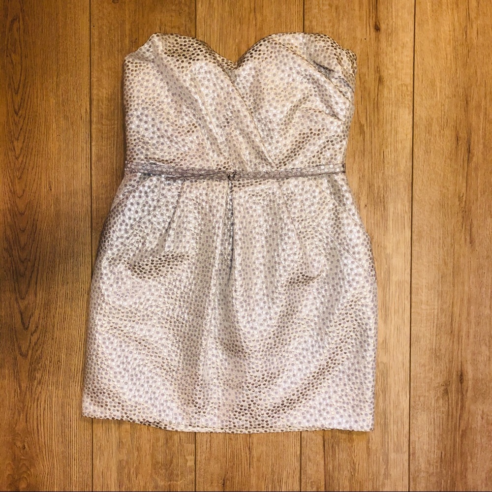 Silver Dot Strapless Sweetheart Cocktail Dress